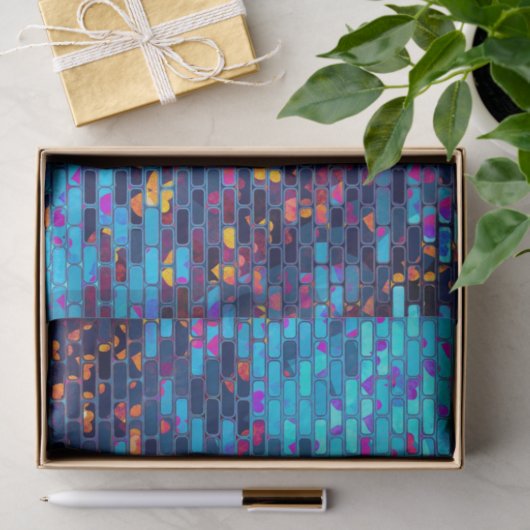 Blue Brick en Heart Shimmer Pattern Tissuepapier (Geschenk)