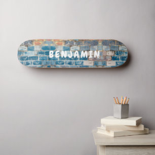 Blue Brick, Rust and White Painted Wall - Monogram Persoonlijk Skateboard