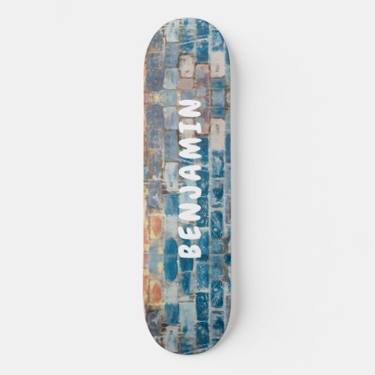 Blue Brick, Rust and White Painted Wall - Monogram Persoonlijk Skateboard (Voorkant)