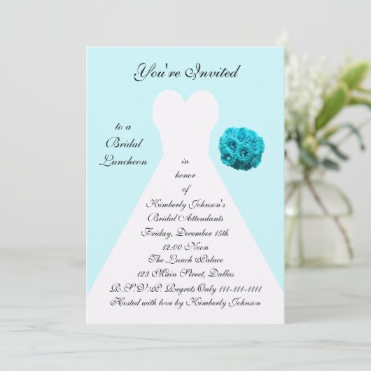 Blue Bridal Luncheon Uitnodiging — Bruidsjurk (Staand voorkant)