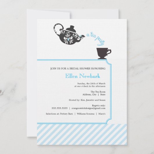 Blue Bridal Shower Invitation - Tea Kaart (Voorkant)