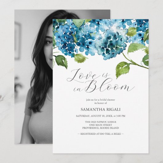 Blue Bridal Shower Invitations Hydrangea Kaart (Voorkant / Achterkant)
