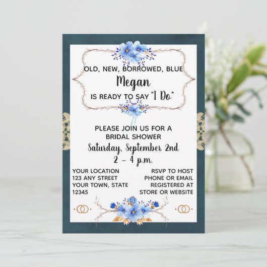 Blue Bridal Shower-uitnodiging Kaart (Staand voorkant)