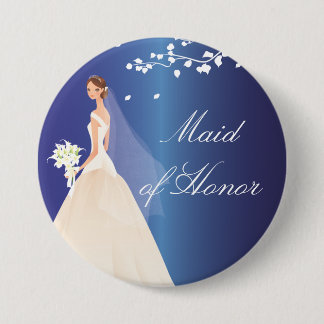 Blue Bride Maid of Honor Bridal Party Button