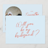 Blue Bridesmaid Proposal Kaart met foto (Voorkant / Achterkant)