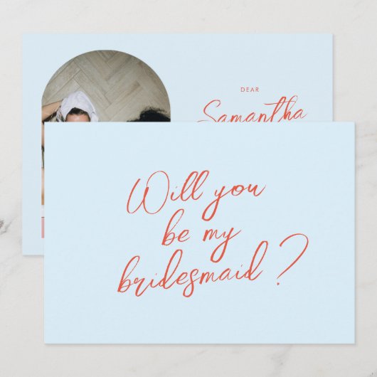 Blue Bridesmaid Proposal Kaart met foto (Voorkant / Achterkant)