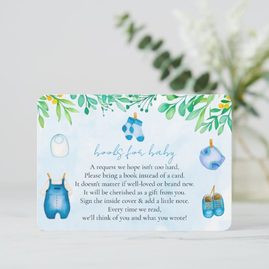 Blue Bring a Book Baby Shower Boy Request Informatiekaartje (Staand voorkant)