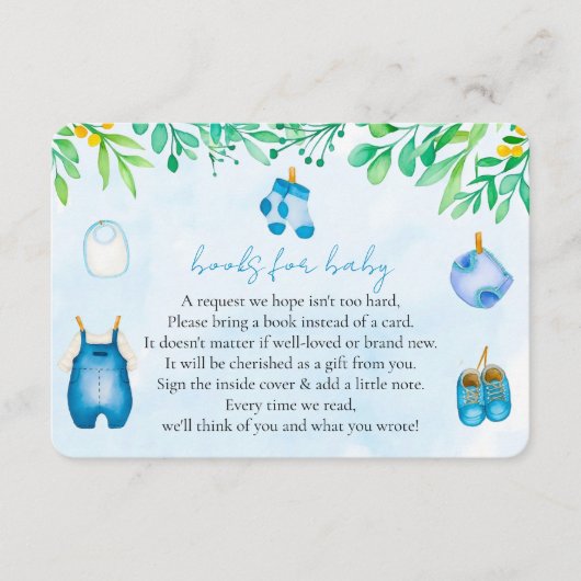 Blue Bring a Book Baby Shower Boy Request Informatiekaartje (Voorkant)