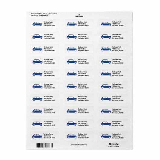 Blue British Mini Cooper Custom Adresetiketten Etiket (Full Sheet)