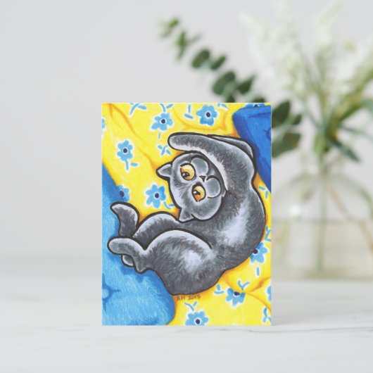 Blue British Shorthair Cat Flower Bed Briefkaart (Staand voorkant)