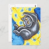 Blue British Shorthair Cat Flower Bed Briefkaart (Voorkant / Achterkant)