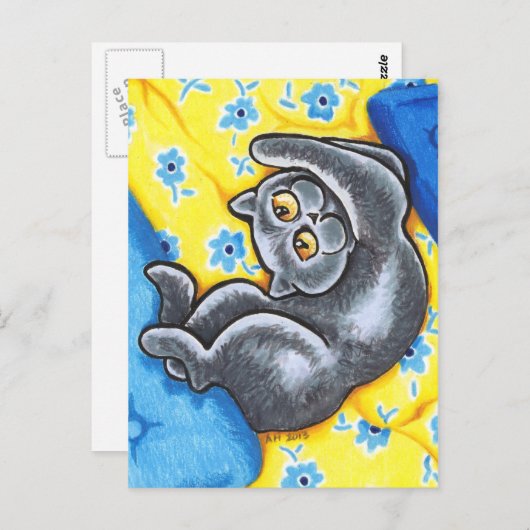 Blue British Shorthair Cat Flower Bed Briefkaart (Voorkant / Achterkant)