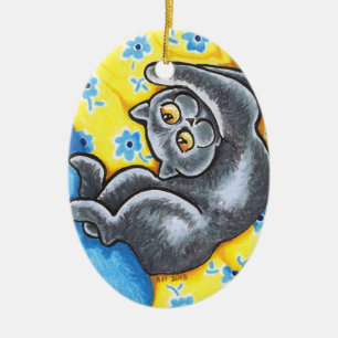 Blue British Shorthair Cat Flower Bed Keramisch Ornament