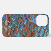 Blue Bronze Copper Metallic Pattern, gepersonalise iPhone Hoesje (Achterkant horizontaal)