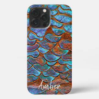 Blue Bronze Copper Metallic Pattern, gepersonalise iPhone 13 Pro Max Hoesje