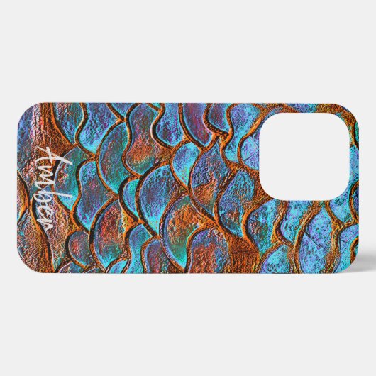 Blue Bronze Copper Metallic Pattern, gepersonalise iPhone Hoesje (Achterkant horizontaal)