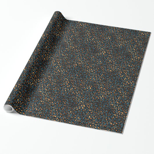Blue Bronze Leopard Print Cadeaupapier (Uitgerold)