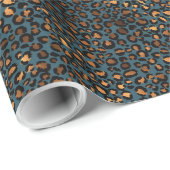 Blue Bronze Leopard Print Cadeaupapier (Rol Hoek)