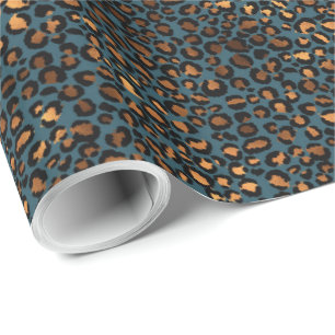 Blue Bronze Leopard Print Cadeaupapier