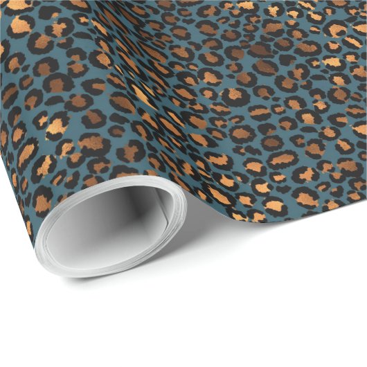 Blue Bronze Leopard Print Cadeaupapier (Rol Hoek)