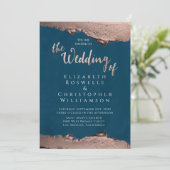 Blue Bronze Metal Elegant Script Wedding Kaart (Staand voorkant)