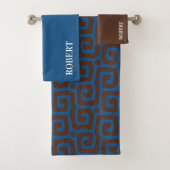  Blue &Brown Abstract Pattern Custom Name Bad Handdoek (Insitu)