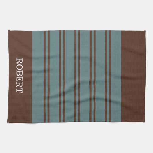  Blue &Brown Abstract Pattern Monogram name Theedoek (Horizontaal)
