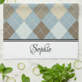Blue & Brown Argyle gepersonaliseerd Theedoek (Gevouwen)