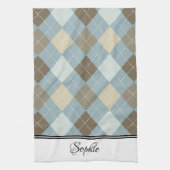 Blue & Brown Argyle gepersonaliseerd Theedoek (Verticaal)
