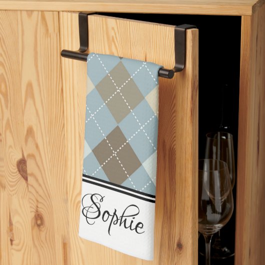 Blue & Brown Argyle gepersonaliseerd Theedoek (Derde Gevouwen)