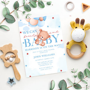 Blue Brown Baby Boy Bearly Wait Baby shower Kaart