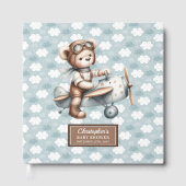 Blue Brown Baby shower Gastboek Teddy Bear Pilot Gastenboek (Voorkant)