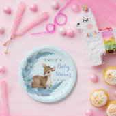 Blue Brown Bambi Half-Moon Flowers Dust Baby Boy Papieren Bordje (Feest)