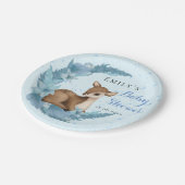 Blue Brown Bambi Half-Moon Flowers Dust Baby Boy Papieren Bordje (Gekanteld)