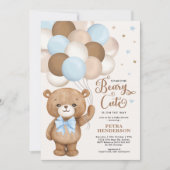 Blue Brown Beary Cute Teddy Bear Boy Baby shower Kaart (Voorkant)