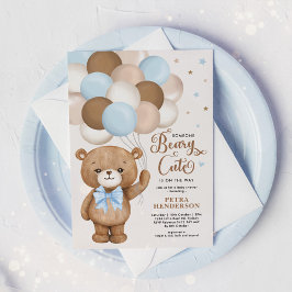 Blue Brown Beary Cute Teddy Bear Boy Baby shower Kaart