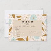 Blue Brown Boho Floral Wedding RSVP Response Card (Voorkant)