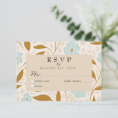 Blue Brown Boho Floral Wedding RSVP Response Card Kaartje (Staand voorkant)
