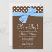 Blue Brown Bow Polka Dot Baby Shower Invitations Kaart (Voorkant)
