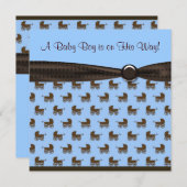 Blue Brown Bow Stropdas Baby Carriage Boy Shower Kaart (Voorkant / Achterkant)