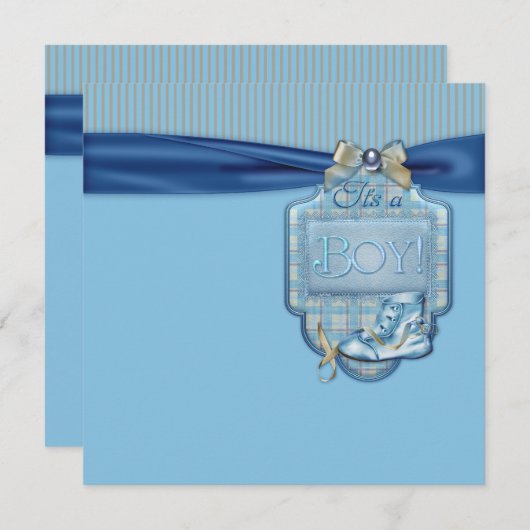 Blue Brown Boy Shower Uitnodiging (Voorkant / Achterkant)