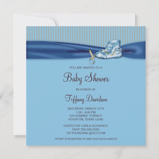 Blue Brown Boy Shower Uitnodiging (Achterkant)