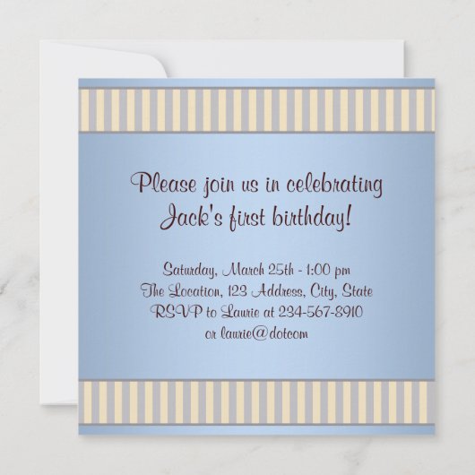 Blue Brown Boys Foto 1e Verjaardagsfeest Kaart (Achterkant)