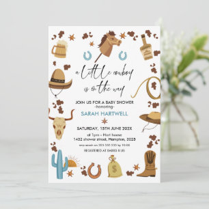 Blue Brown Boys Little Cowboy Baby shower Kaart