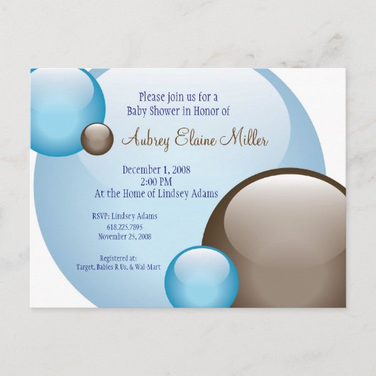 Blue & Brown Bubble-uitnodiging Uitnodiging Briefkaart (Voorkant)
