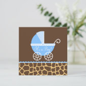 Blue Brown Carriage Giraffe Boy Baby shower Kaart (Staand voorkant)