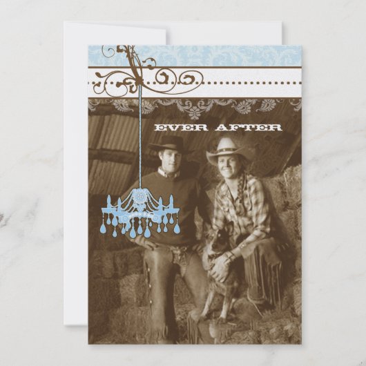 Blue & Brown  Chandelier Damask Your Photo Kaart (Voorkant)