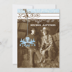 Blue & Brown  Chandelier Damask Your Photo Kaart