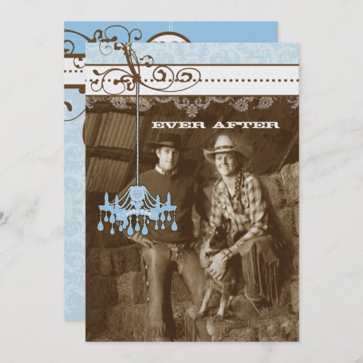 Blue & Brown  Chandelier Damask Your Photo Kaart (Voorkant / Achterkant)