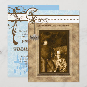 Blue & Brown  Chandelier Damask Your Photo Kaart